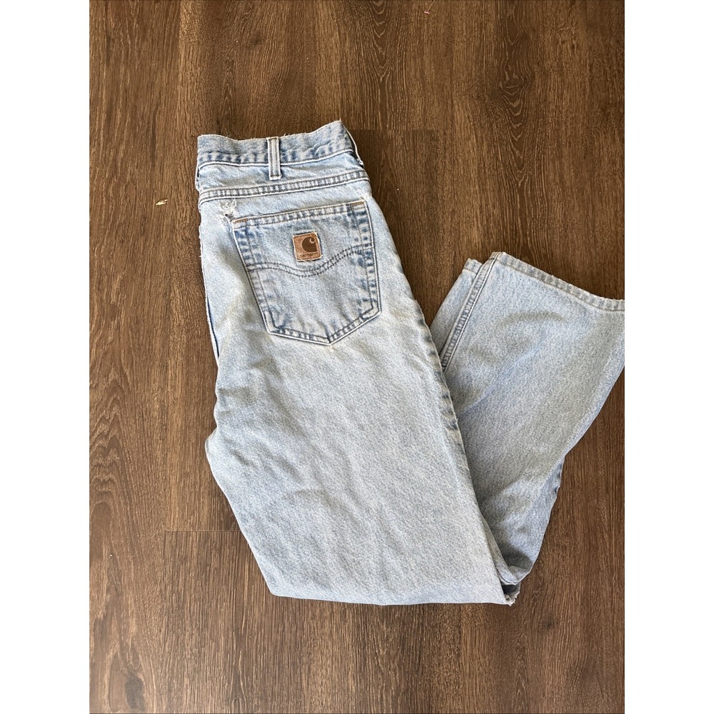 Vintage Carhartt Jeans 34x32 Distressed Workwear Denim Pants USA Made Blue